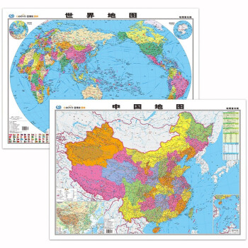 中国地图挂图+世界地图挂图（地理普及版 套装全2册 1.07米*0.75米 学生、办公室、书房、家庭装饰挂图 无拼缝）
