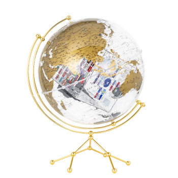 博目地球仪:35cm中英文金色政区圆方透明地球仪