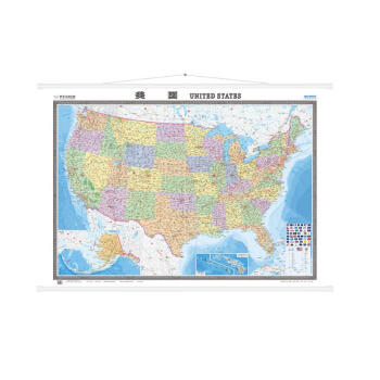 美国地图挂图（精装版 中外文对照 1.5米*1.1米 办公室书房客厅装饰专用挂图 热点国家系列挂图）
