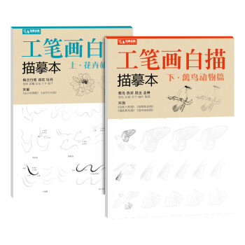 2册《工笔画白描描摹本》上下基础训练篇强化提高篇花卉植物禽鸟动物绘画临摹本入门零基础书教材超级线条浅印 下载
